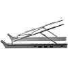 Подставка для ноутбука с USB-хабом Scaffold Hub, серебристый металлик с нанесением логотипа