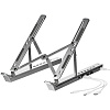 Подставка для ноутбука с USB-хабом Scaffold Hub, серебристый металлик с нанесением логотипа